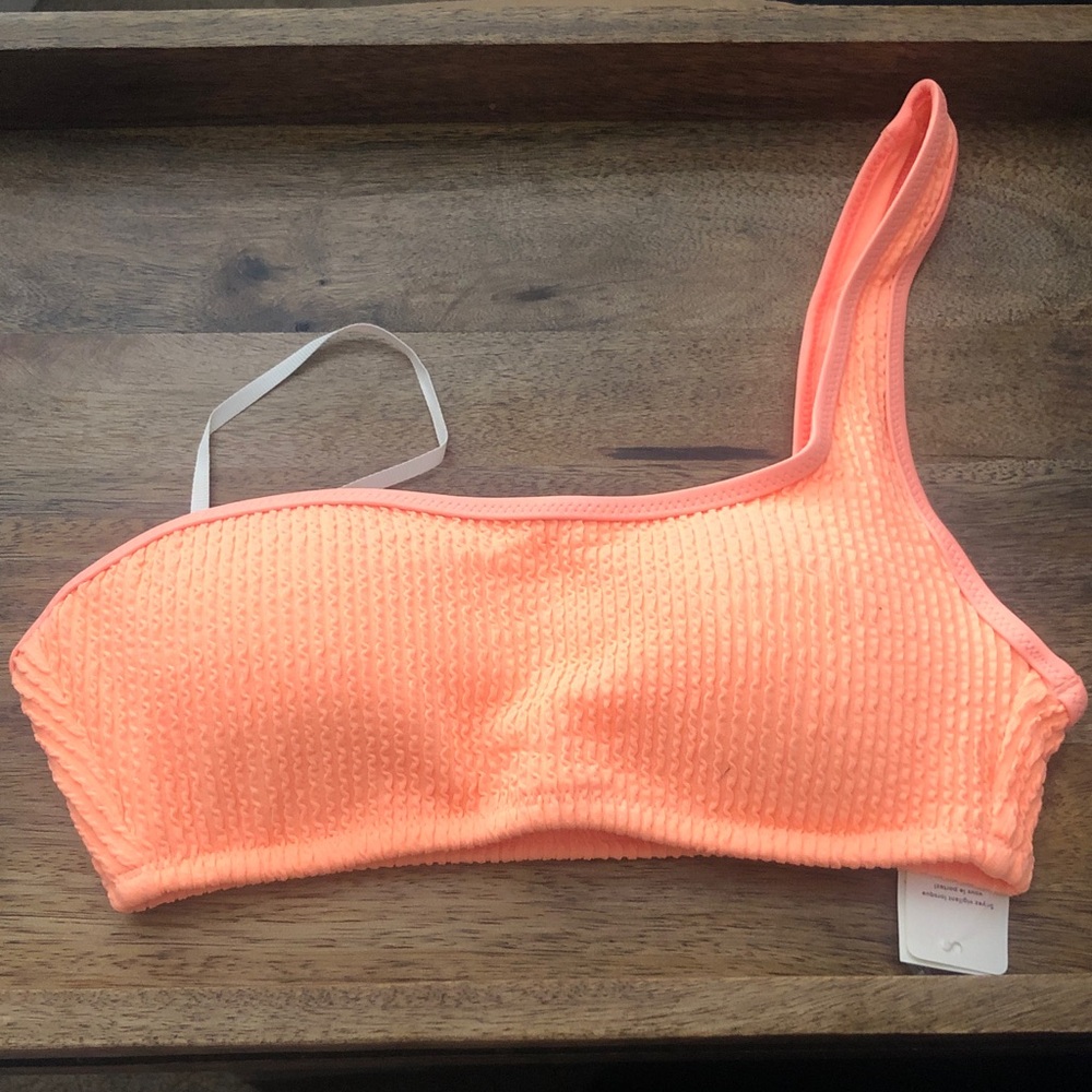aerie Coral One-Shoulder Bikini Top